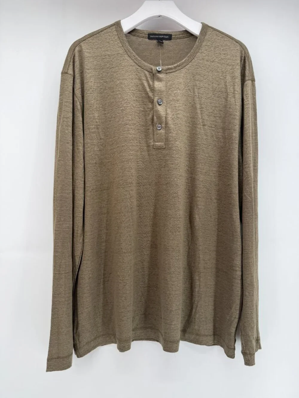BANANA REPUBLIC LINEN Long Sleeve Tan HENLEY MEN NEW XL